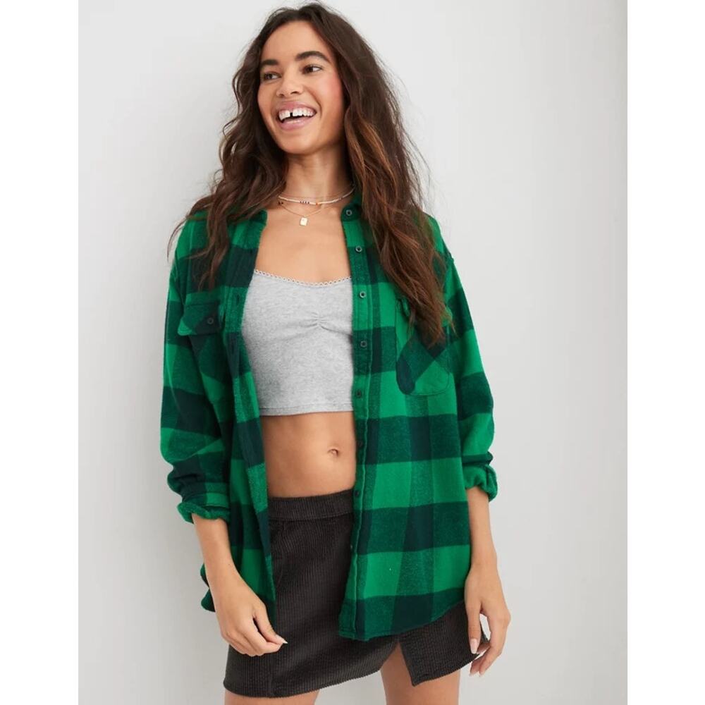 Aerie Black + Green Plaid Lumberjane Flannel Shirt - Small